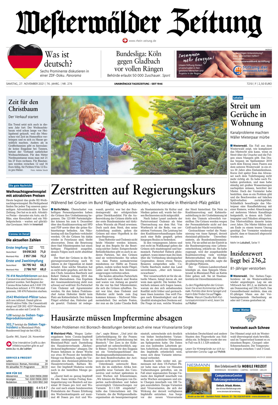 Westerwälder Zeitung vom Samstag, 27.11.2021