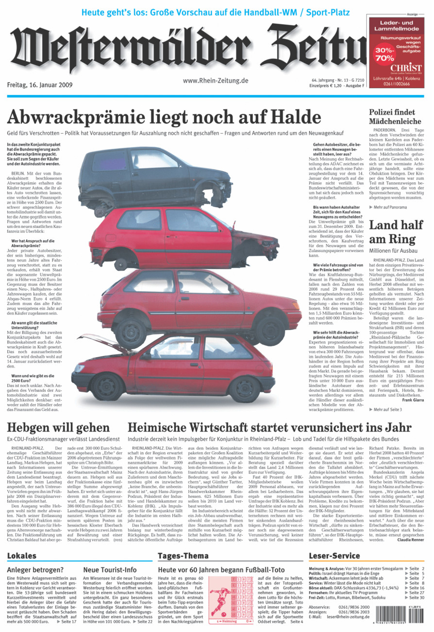 Westerwälder Zeitung vom Freitag, 16.01.2009
