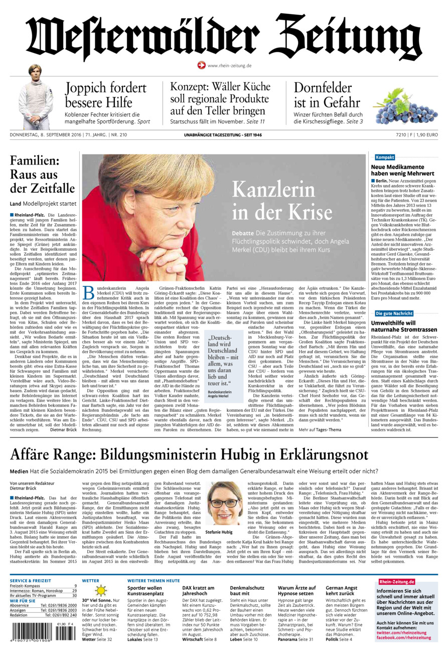 Westerwälder Zeitung vom Donnerstag, 08.09.2016