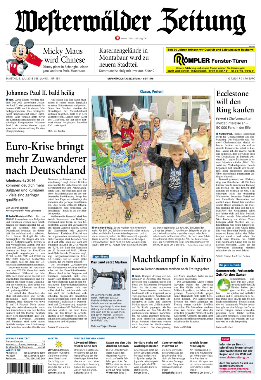 Westerwälder Zeitung vom Samstag, 06.07.2013