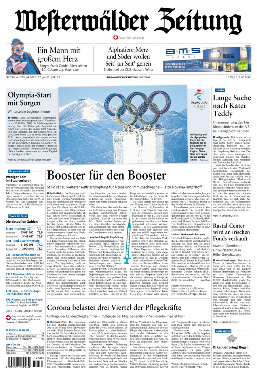 Westerwälder Zeitung vom Freitag, 04.02.2022