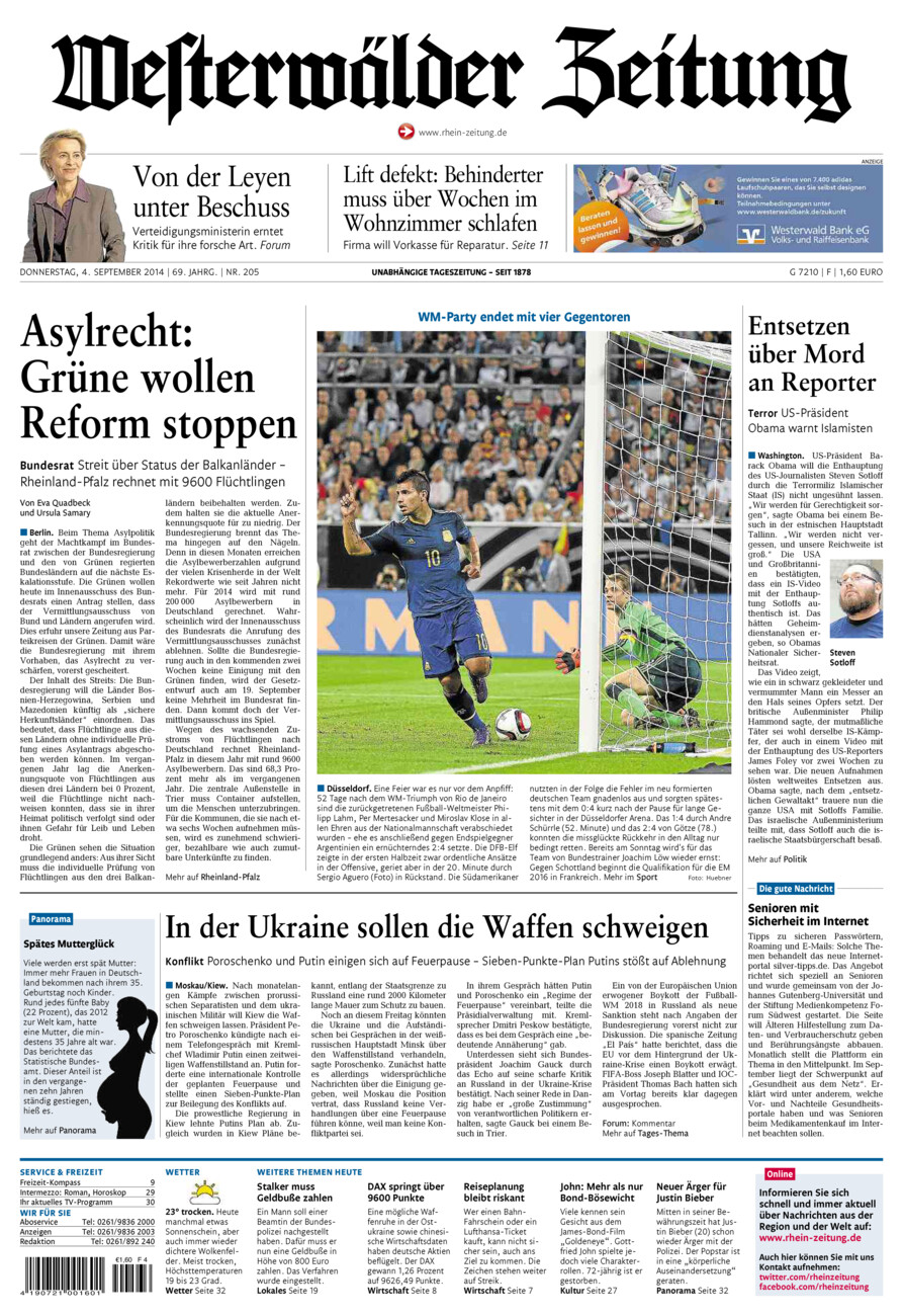 Westerwälder Zeitung vom Donnerstag, 04.09.2014