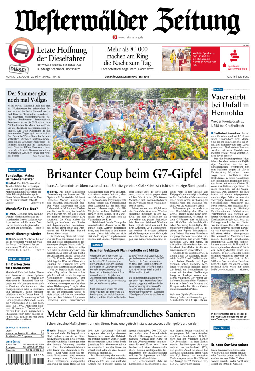 Westerwälder Zeitung vom Montag, 26.08.2019