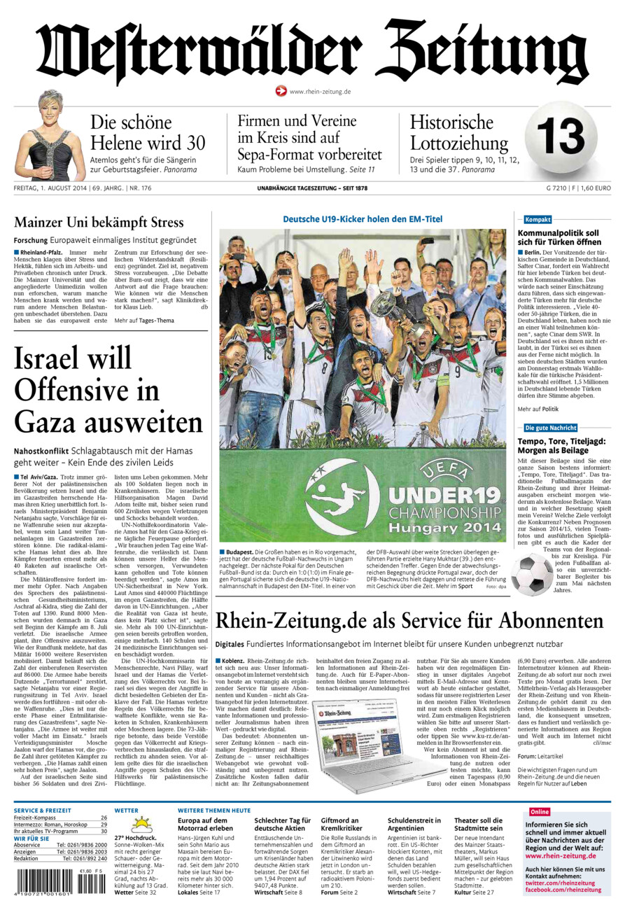 Westerwälder Zeitung vom Freitag, 01.08.2014