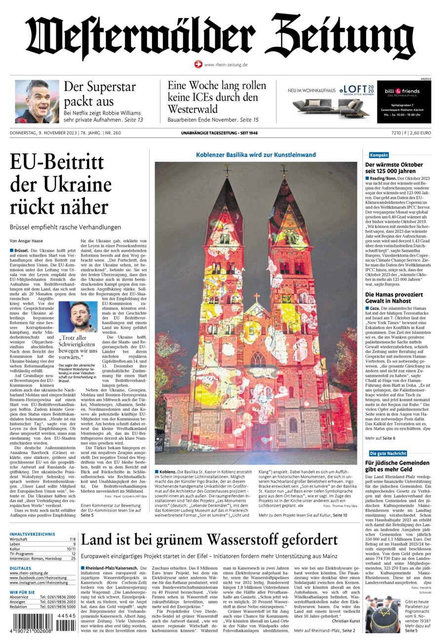 Westerwälder Zeitung vom Donnerstag, 09.11.2023