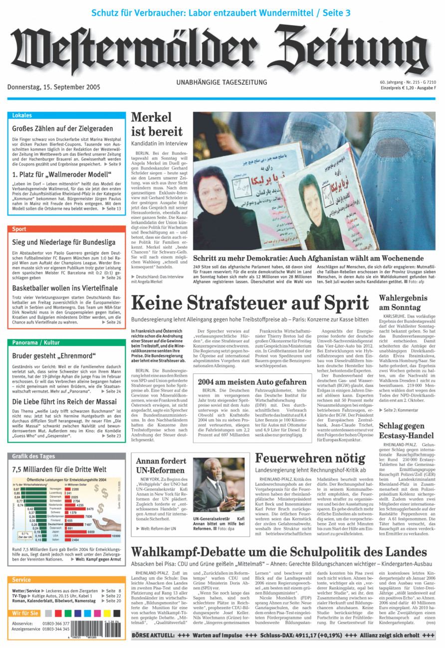 Westerwälder Zeitung vom Donnerstag, 15.09.2005