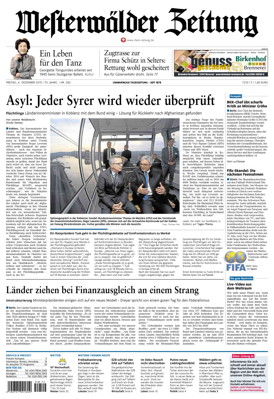 Westerwälder Zeitung vom Freitag, 04.12.2015