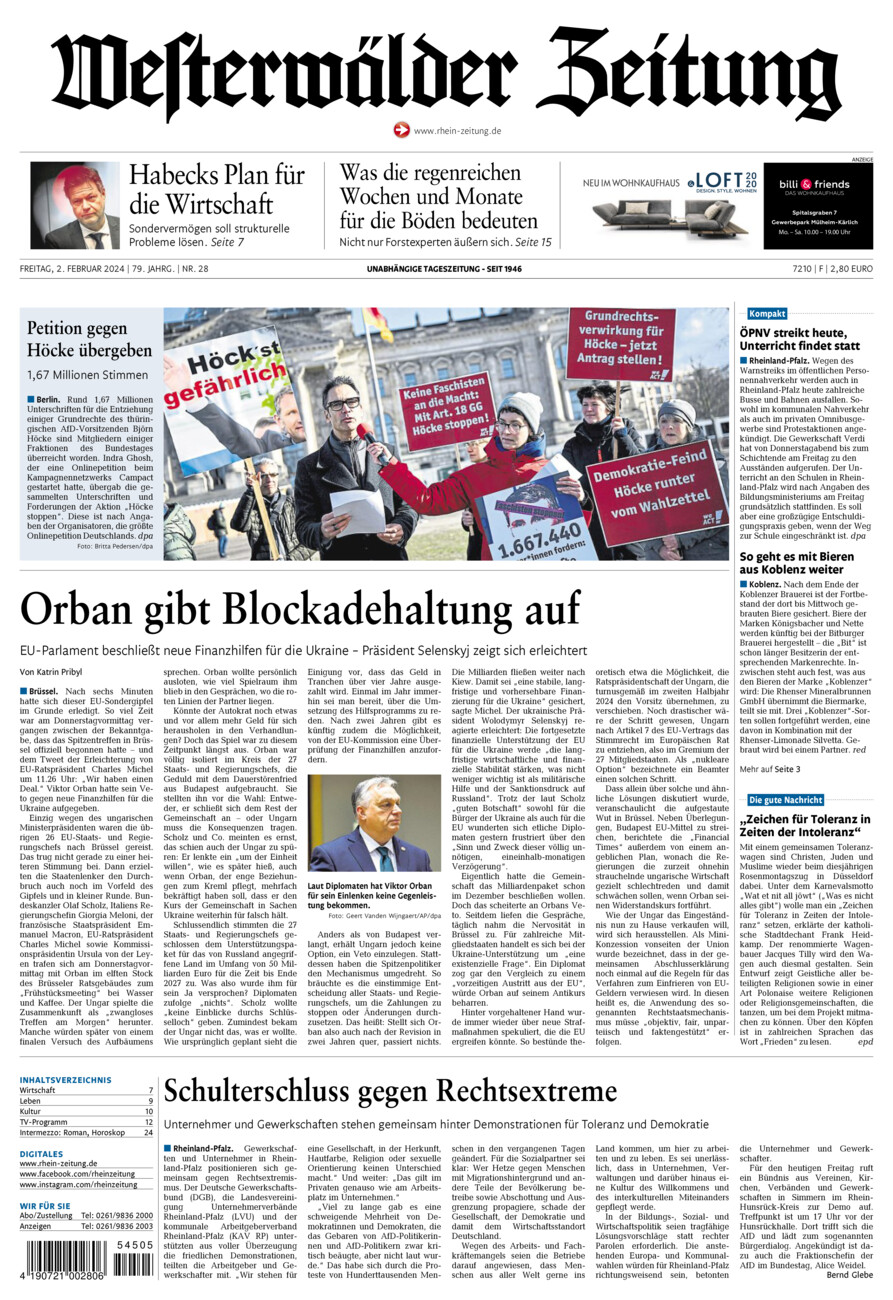 Westerwälder Zeitung vom Freitag, 02.02.2024