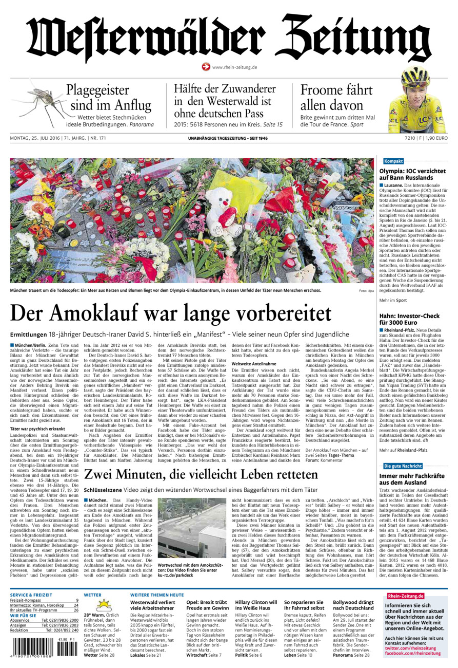 Westerwälder Zeitung vom Montag, 25.07.2016
