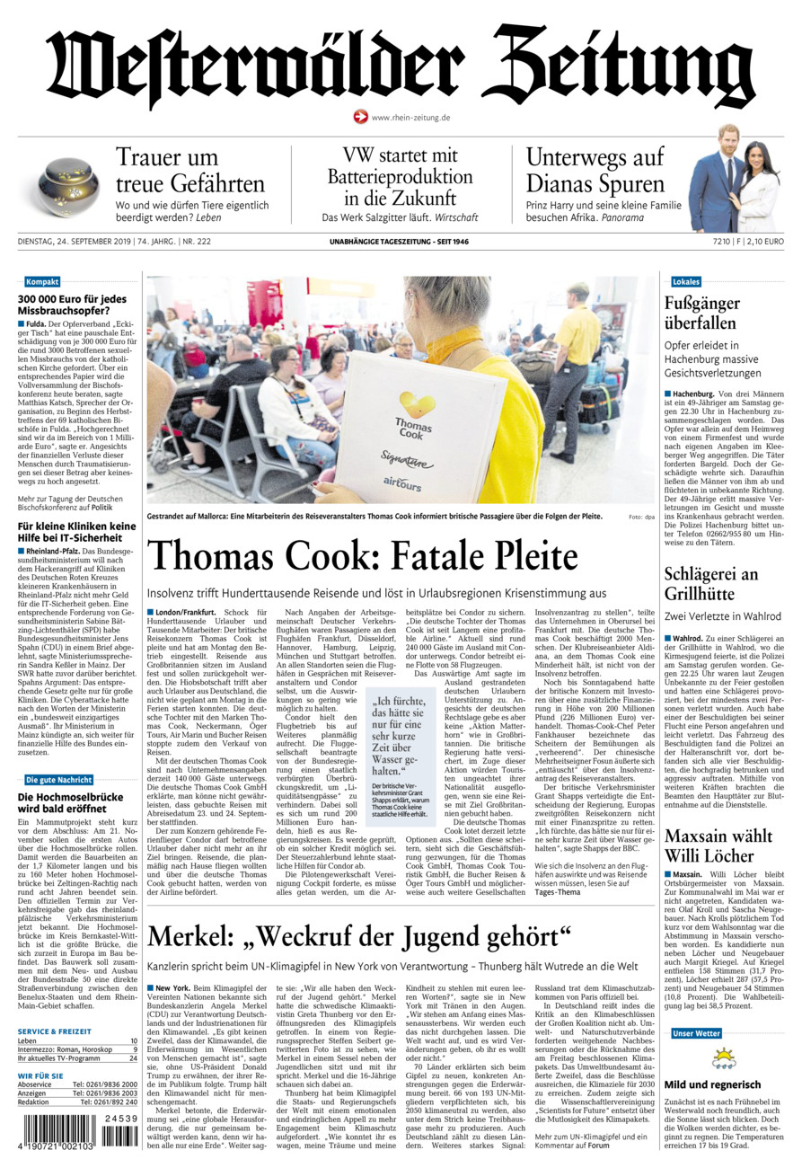 Westerwälder Zeitung vom Dienstag, 24.09.2019