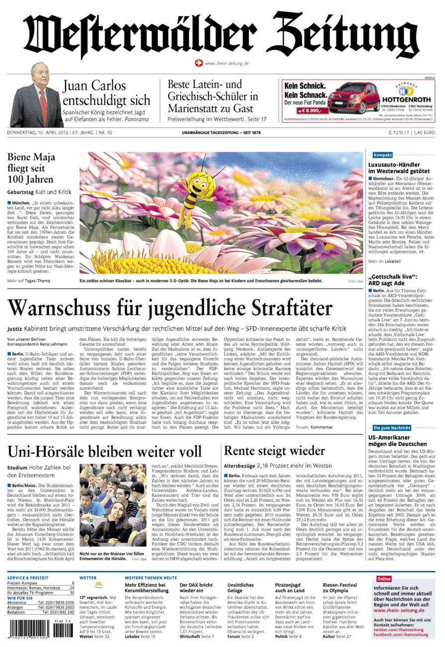 Westerwälder Zeitung vom Donnerstag, 19.04.2012