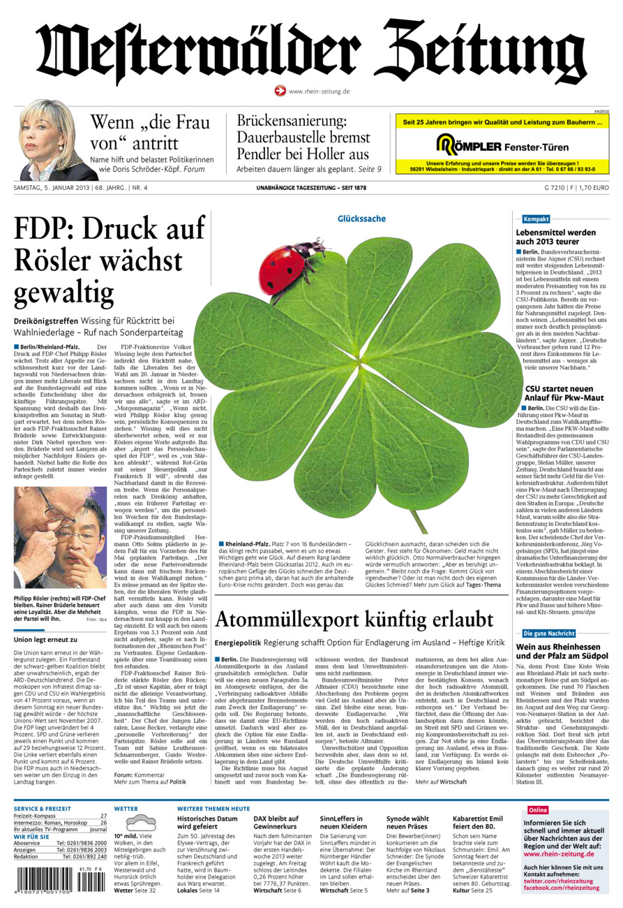 Westerwälder Zeitung vom Samstag, 05.01.2013