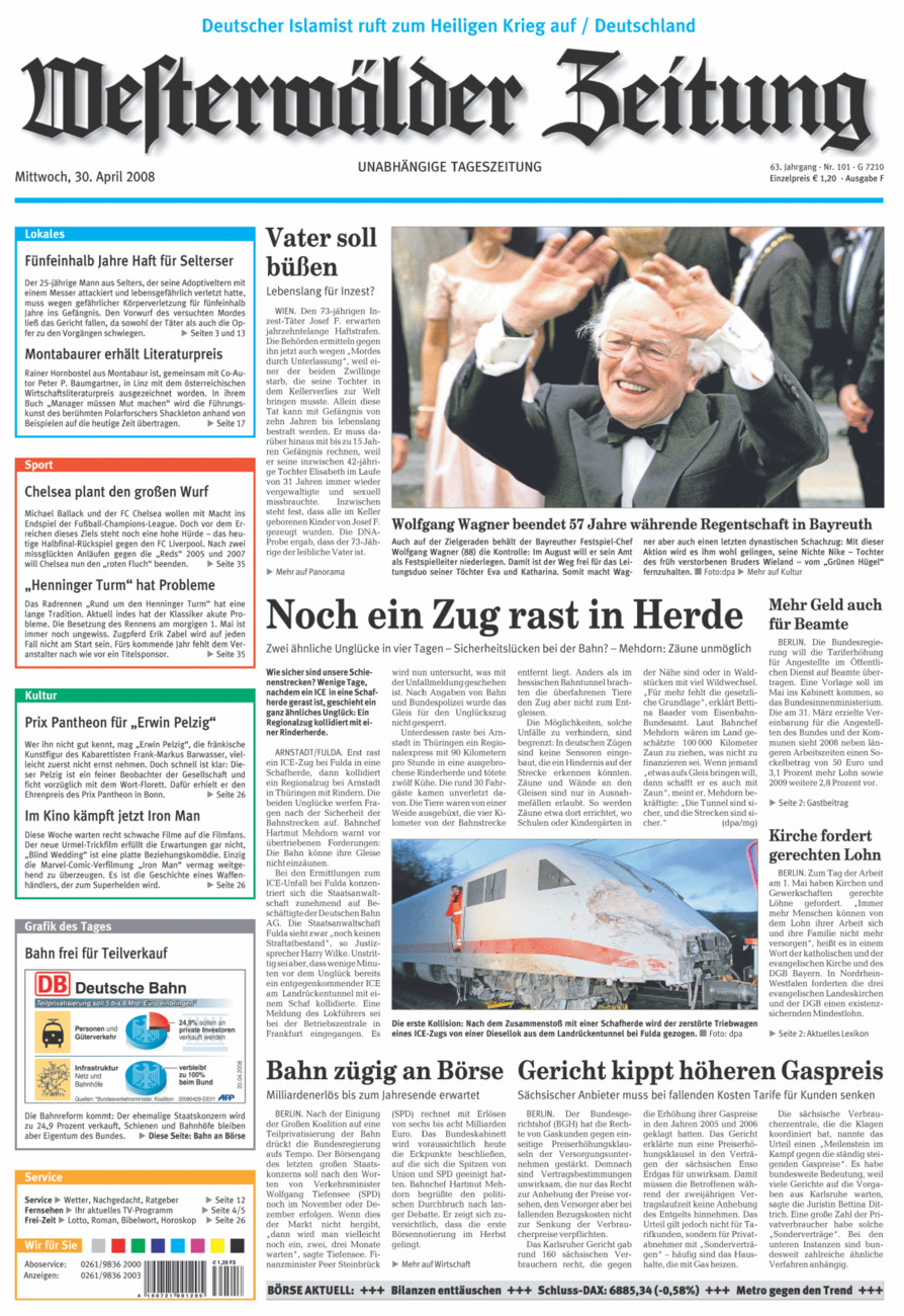 Westerwälder Zeitung vom Mittwoch, 30.04.2008