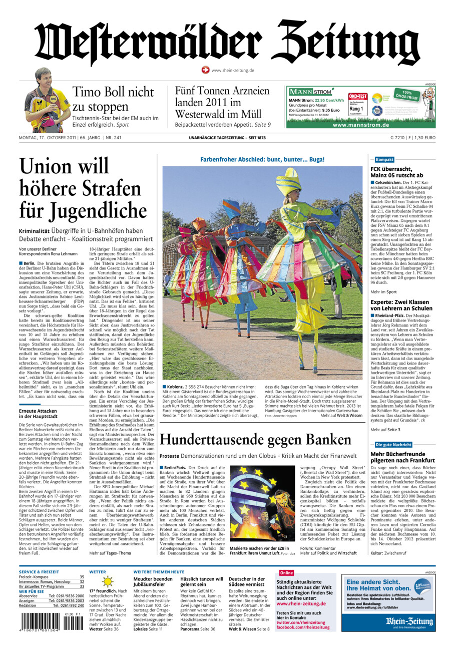 Westerwälder Zeitung vom Montag, 17.10.2011