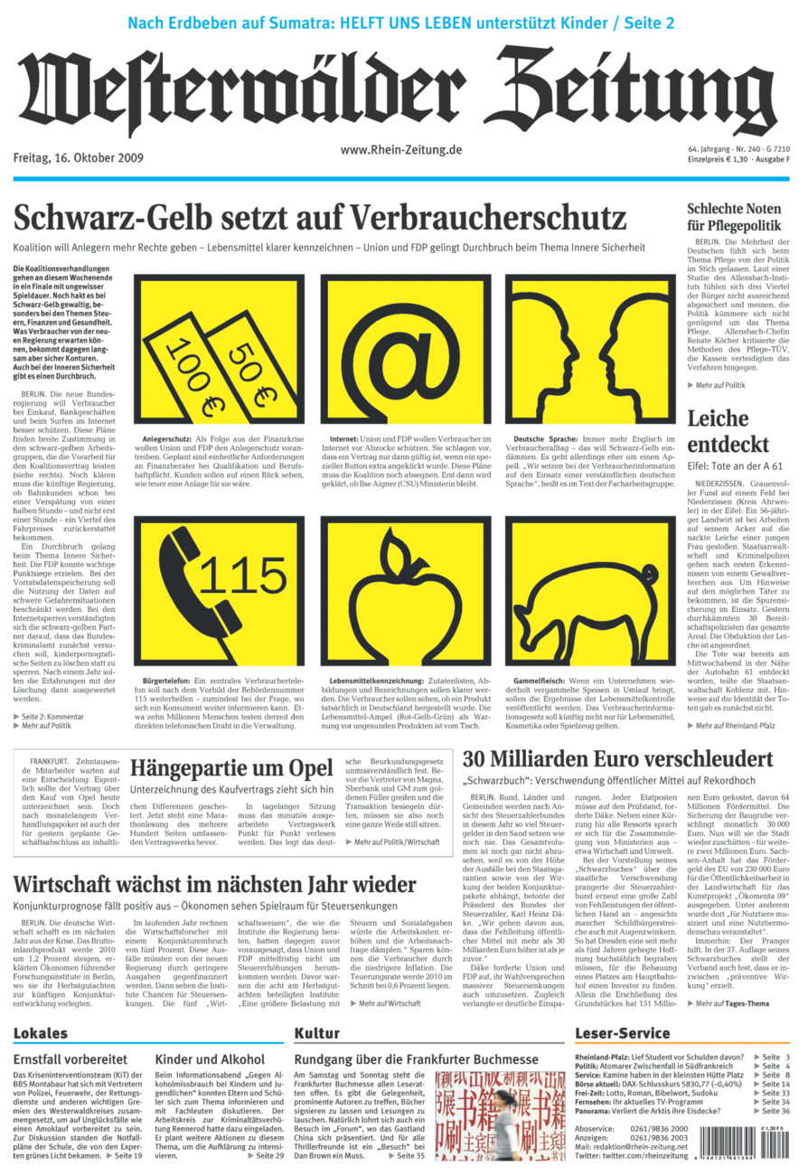 Westerwälder Zeitung vom Freitag, 16.10.2009
