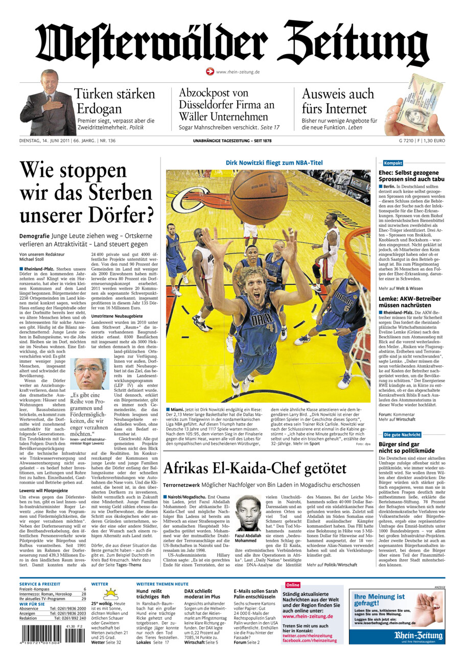 Westerwälder Zeitung vom Dienstag, 14.06.2011
