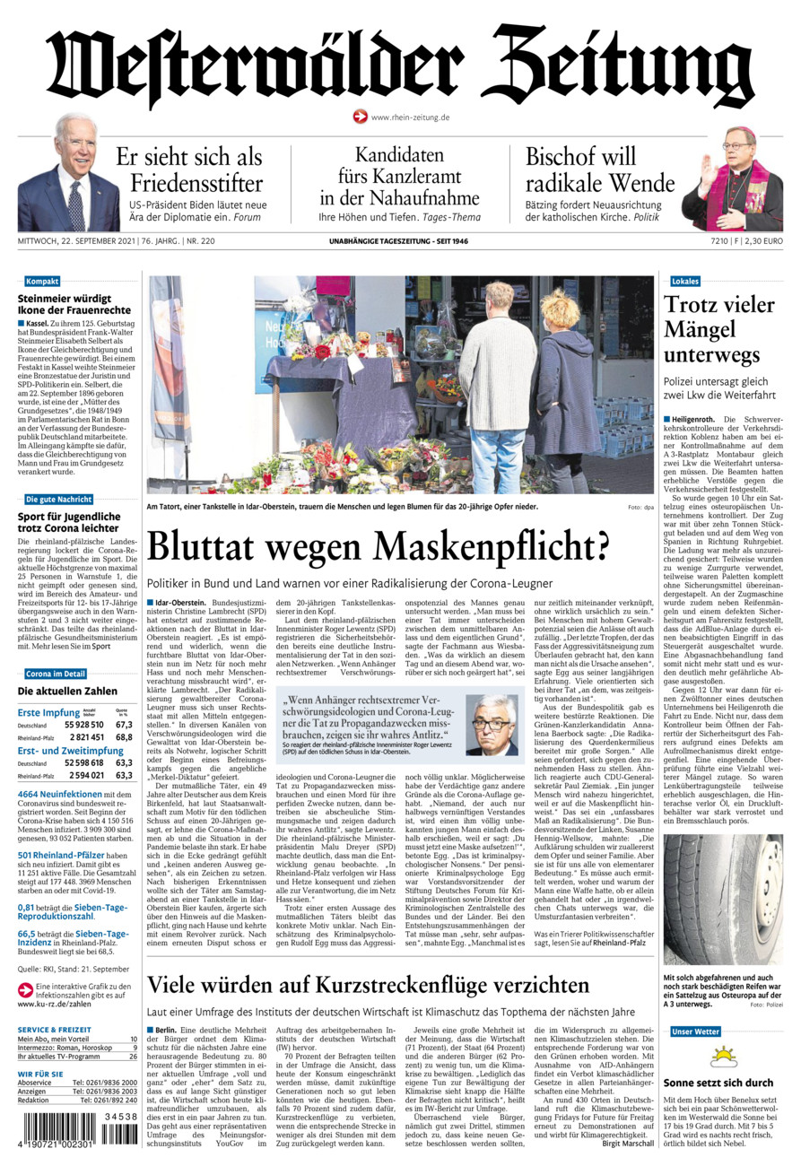 Westerwälder Zeitung vom Mittwoch, 22.09.2021