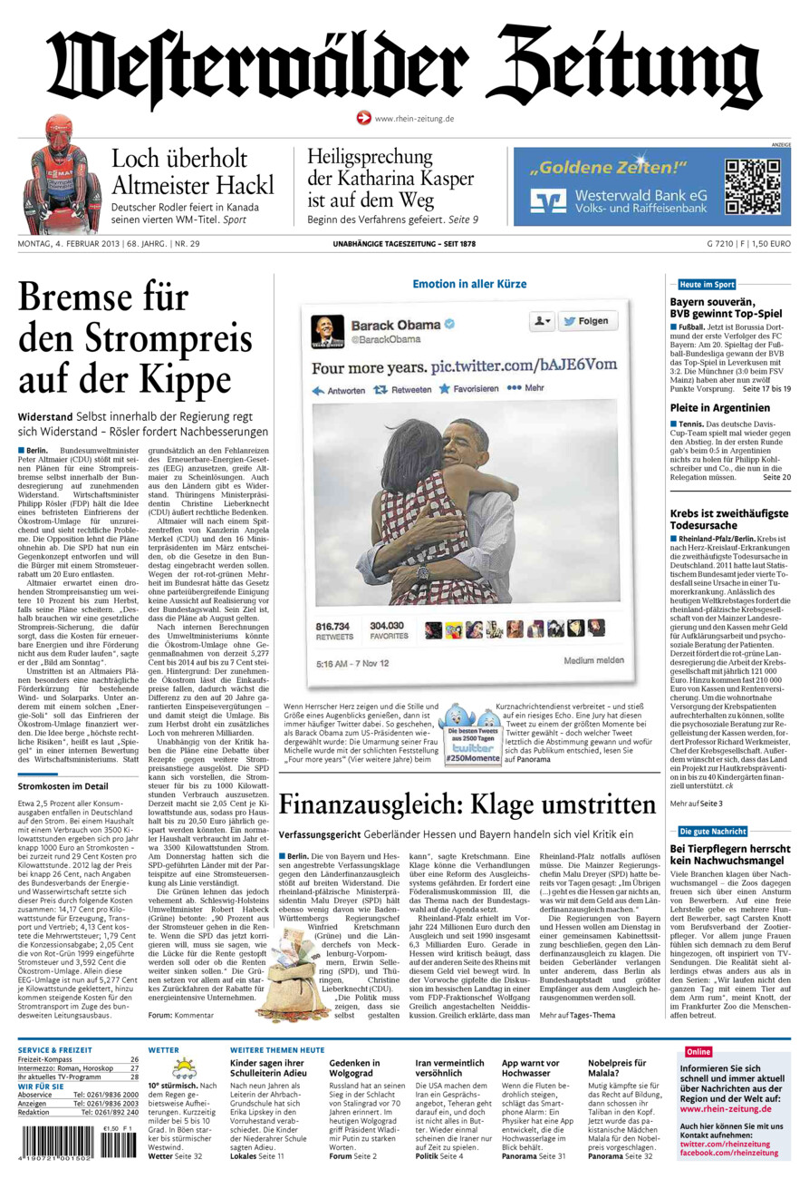 Westerwälder Zeitung vom Montag, 04.02.2013