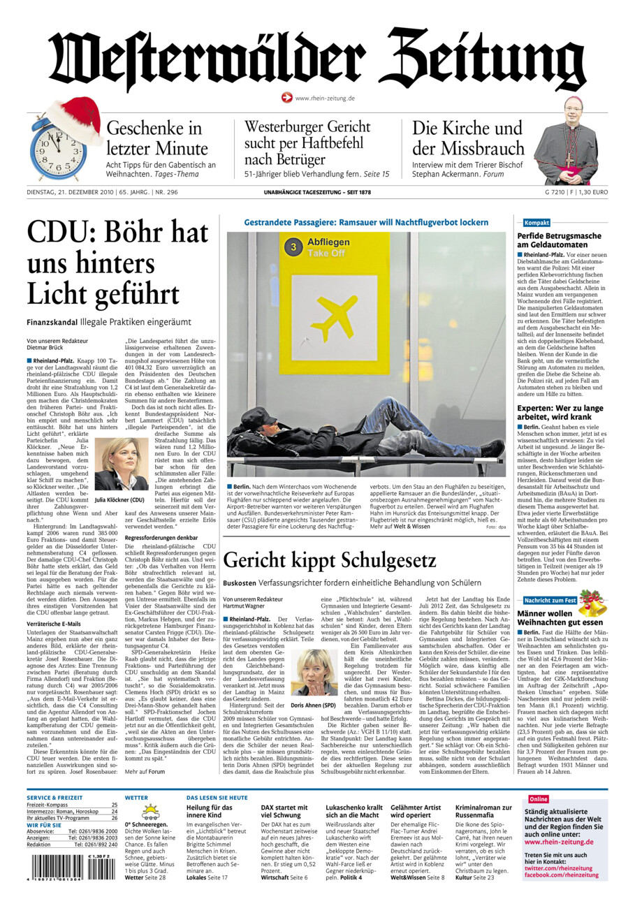 Westerwälder Zeitung vom Dienstag, 21.12.2010