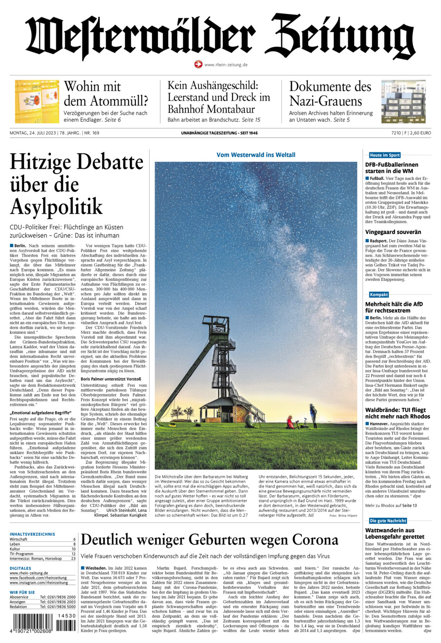 Westerwälder Zeitung vom Montag, 24.07.2023