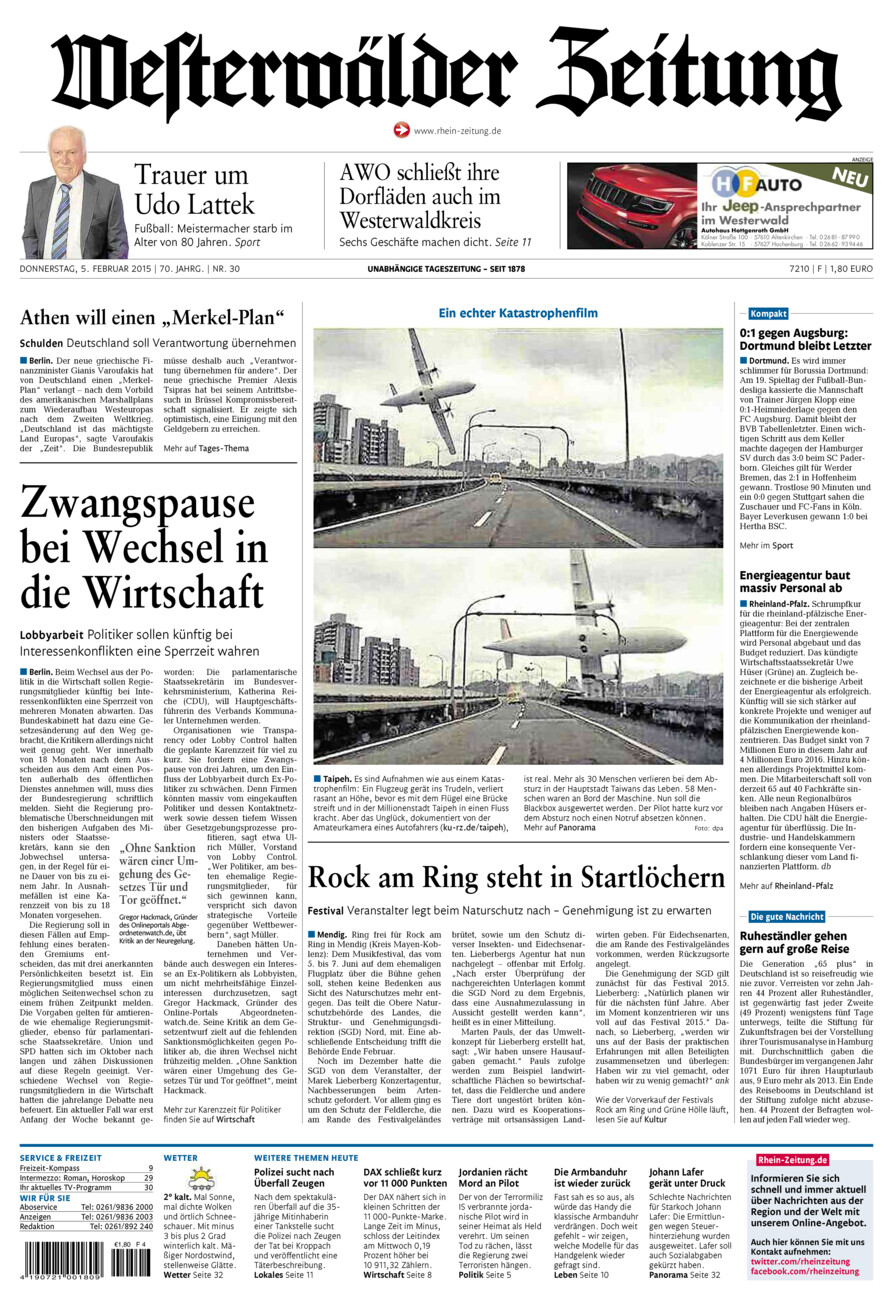 Westerwälder Zeitung vom Donnerstag, 05.02.2015