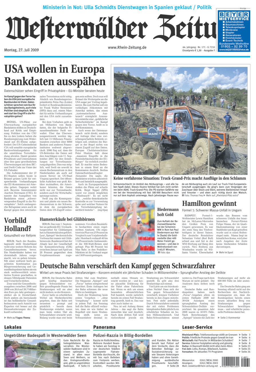 Westerwälder Zeitung vom Montag, 27.07.2009