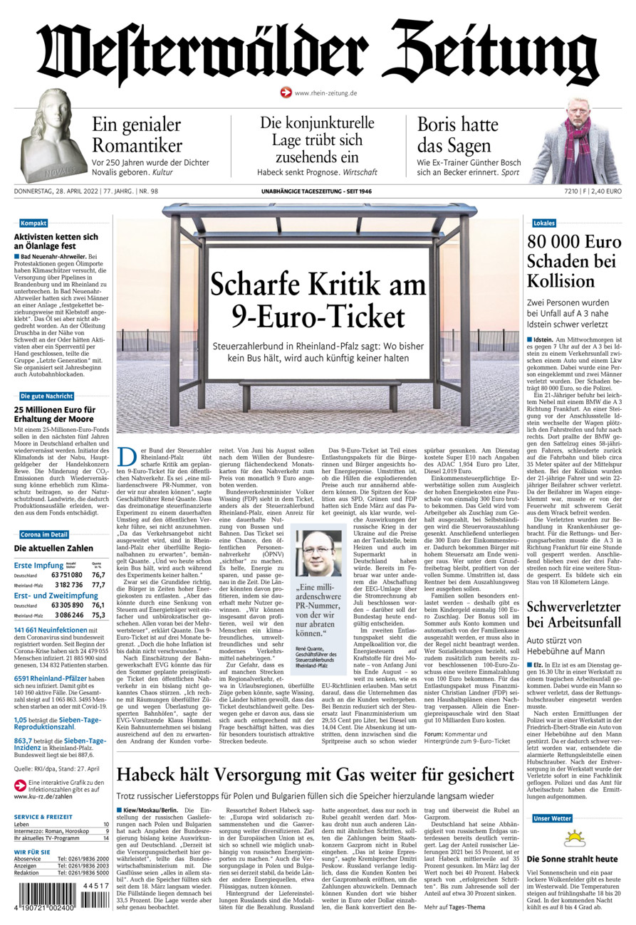 Westerwälder Zeitung vom Donnerstag, 28.04.2022