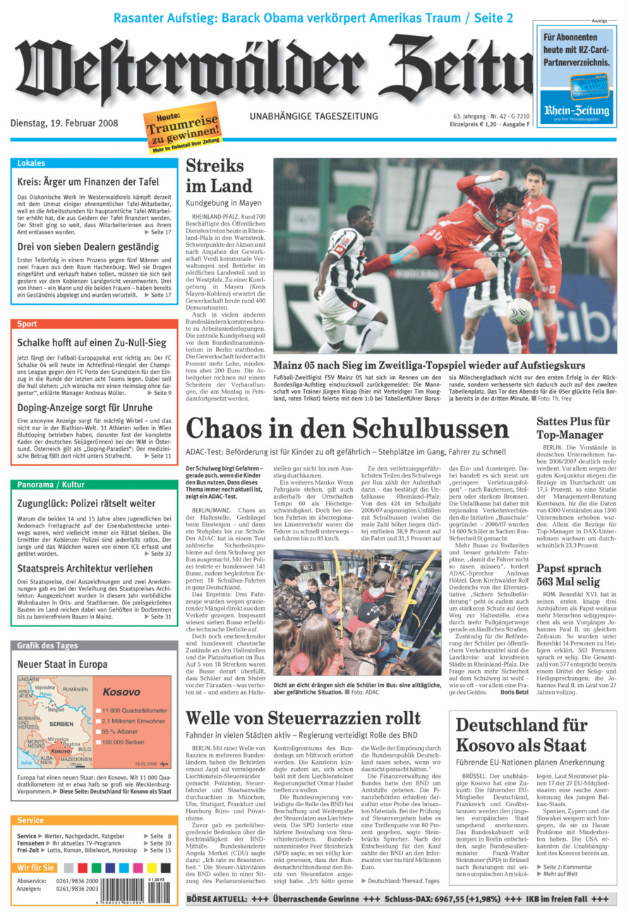 Westerwälder Zeitung vom Dienstag, 19.02.2008