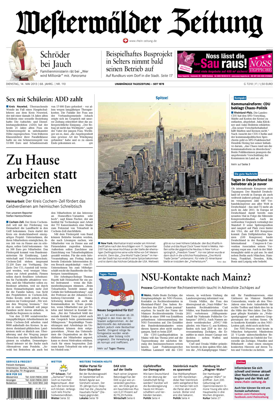 Westerwälder Zeitung vom Dienstag, 14.05.2013