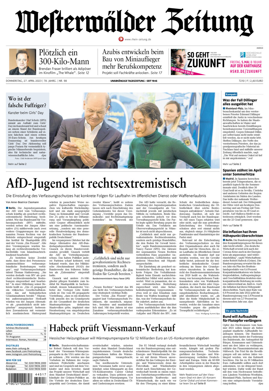 Westerwälder Zeitung vom Donnerstag, 27.04.2023