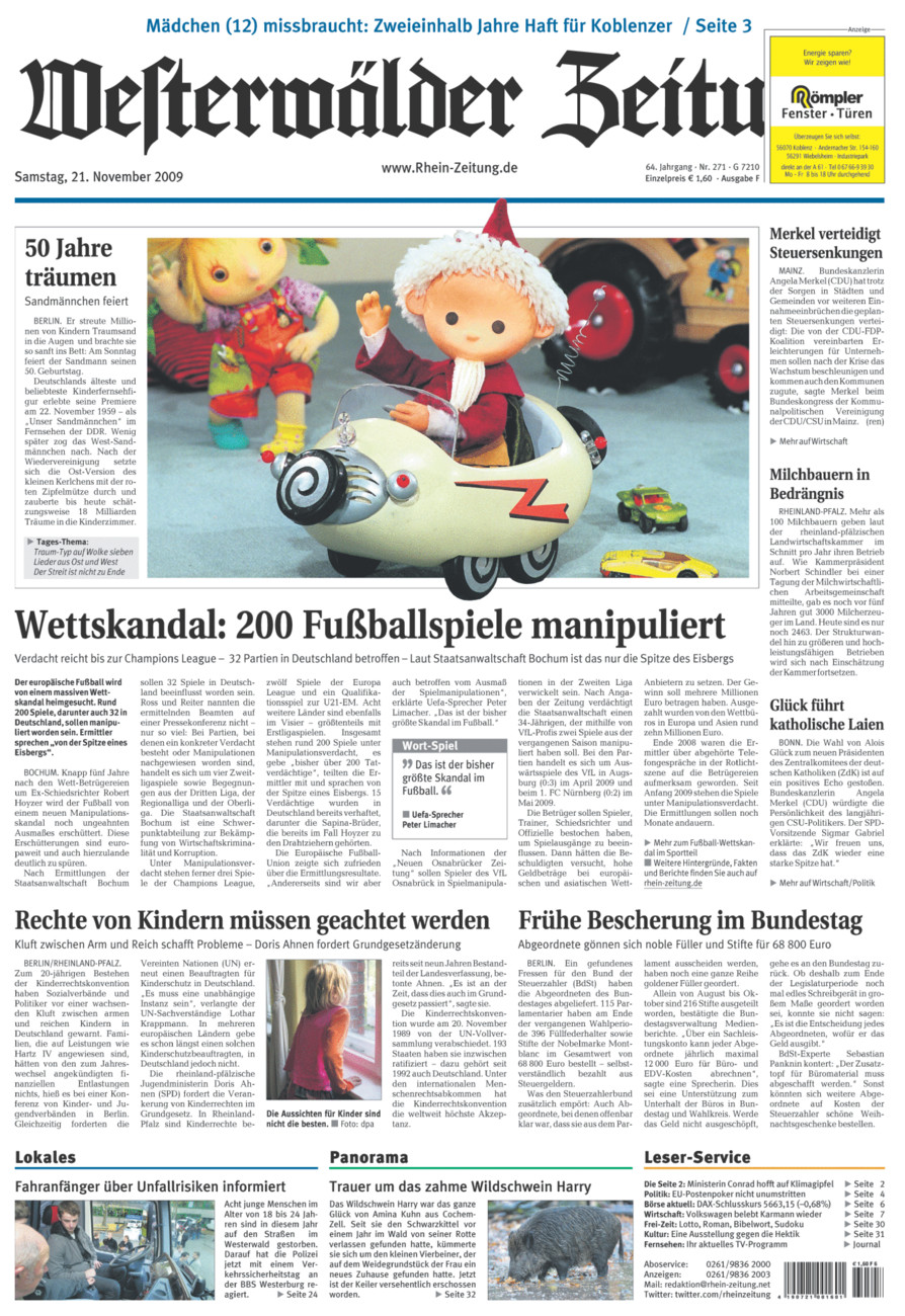 Westerwälder Zeitung vom Samstag, 21.11.2009