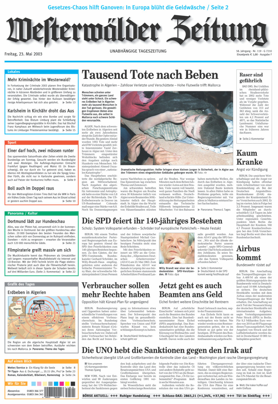Westerwälder Zeitung vom Freitag, 23.05.2003
