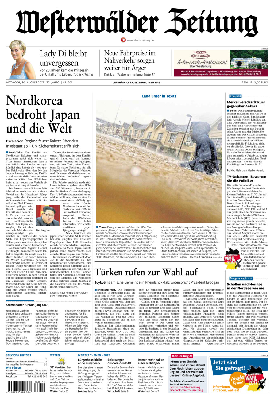 Westerwälder Zeitung vom Mittwoch, 30.08.2017