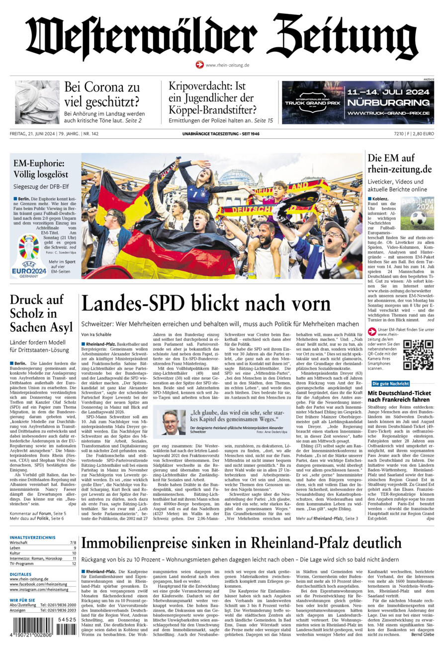 Westerwälder Zeitung vom Freitag, 21.06.2024