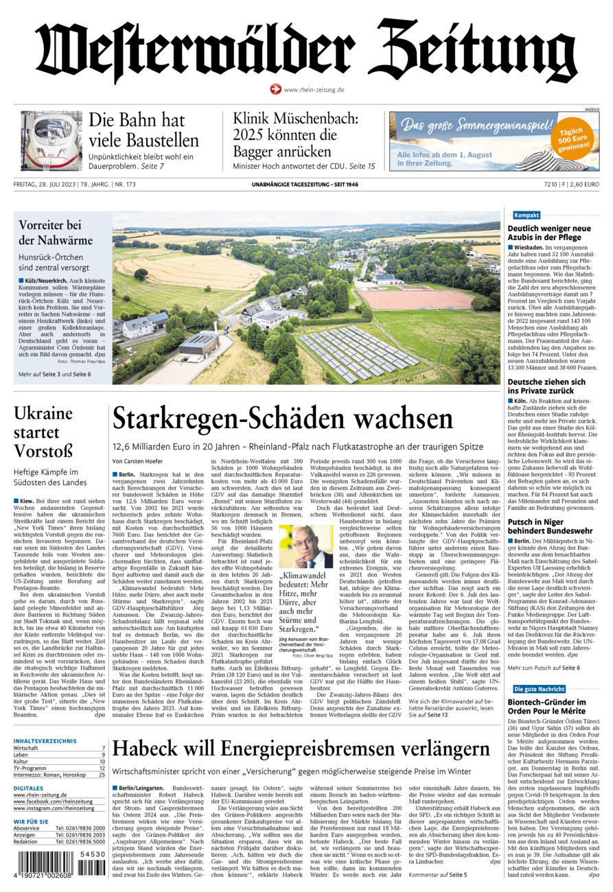 Westerwälder Zeitung vom Freitag, 28.07.2023