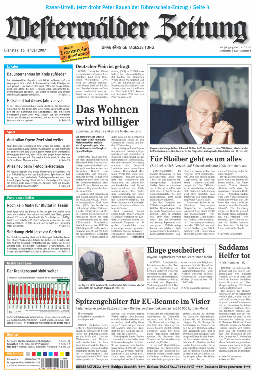 Westerwälder Zeitung vom Dienstag, 16.01.2007
