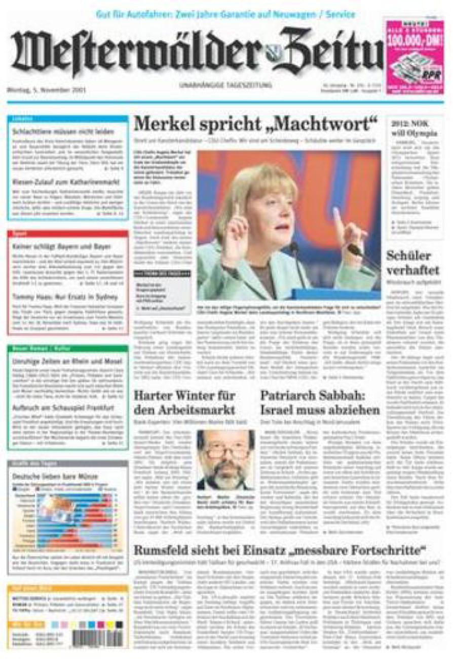 Westerwälder Zeitung vom Montag, 05.11.2001