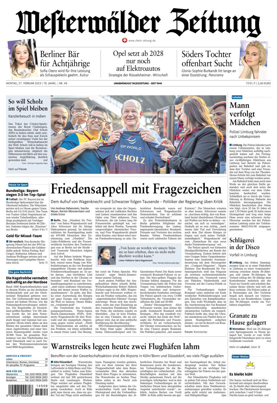 Westerwälder Zeitung vom Montag, 27.02.2023