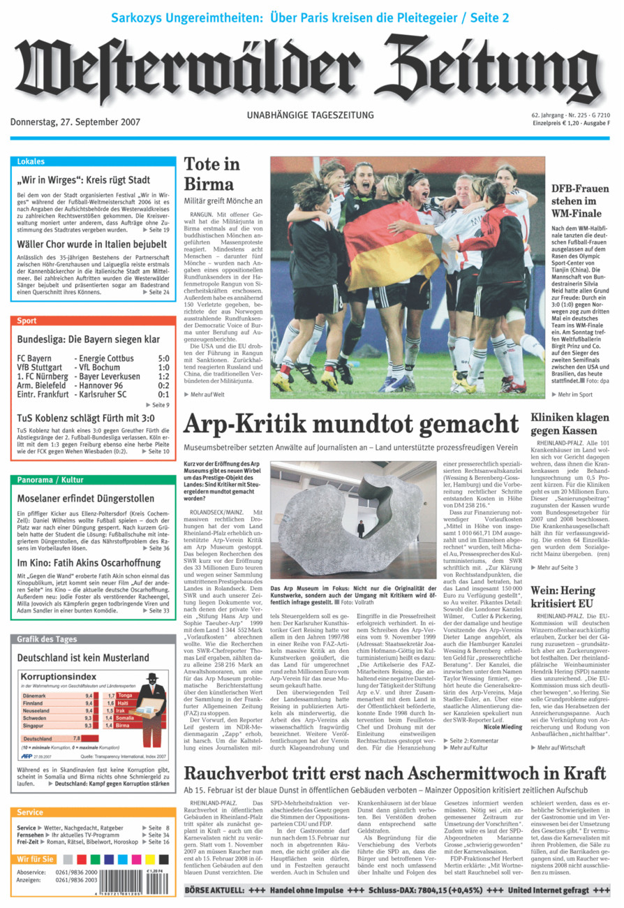 Westerwälder Zeitung vom Donnerstag, 27.09.2007