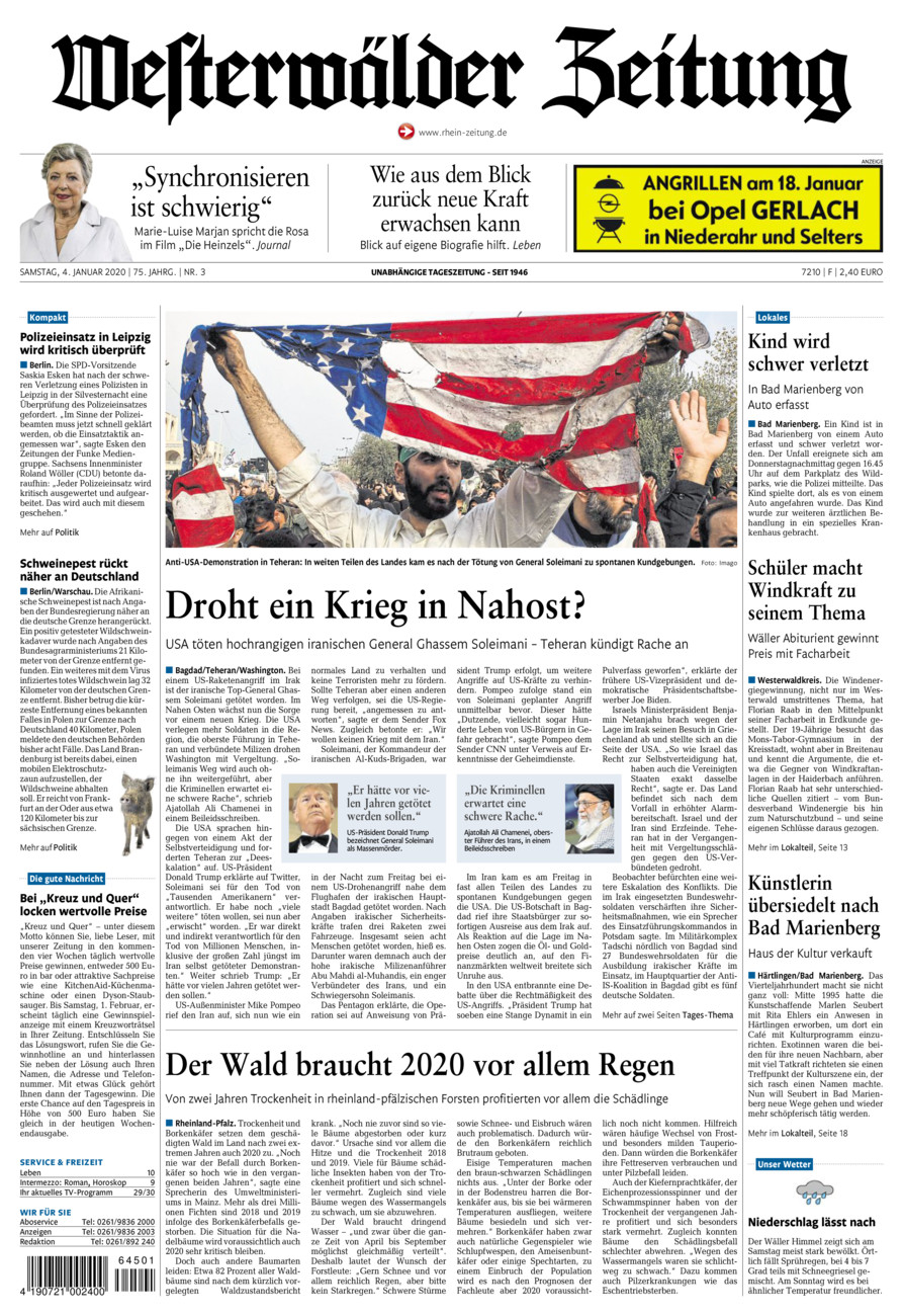 Westerwälder Zeitung vom Samstag, 04.01.2020