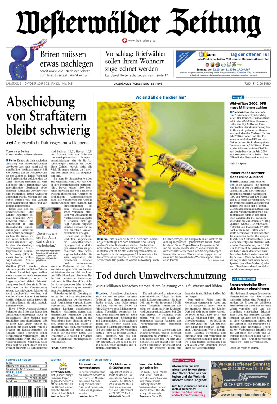 Westerwälder Zeitung vom Samstag, 21.10.2017