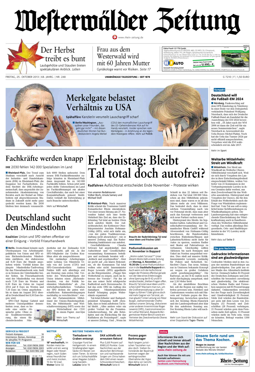 Westerwälder Zeitung vom Freitag, 25.10.2013