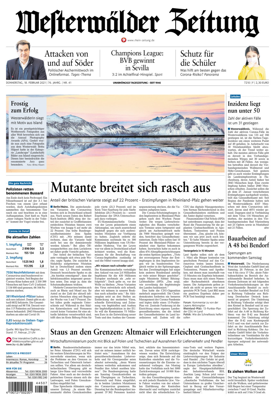 Westerwälder Zeitung vom Donnerstag, 18.02.2021