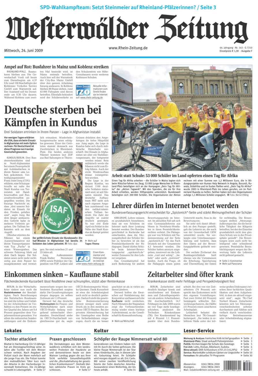 Westerwälder Zeitung vom Mittwoch, 24.06.2009
