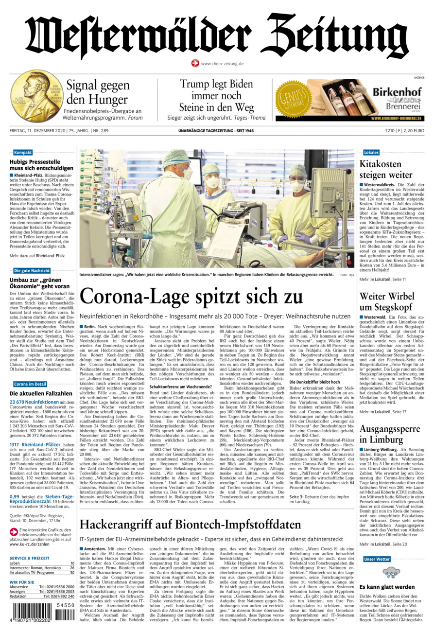 Westerwälder Zeitung vom Freitag, 11.12.2020