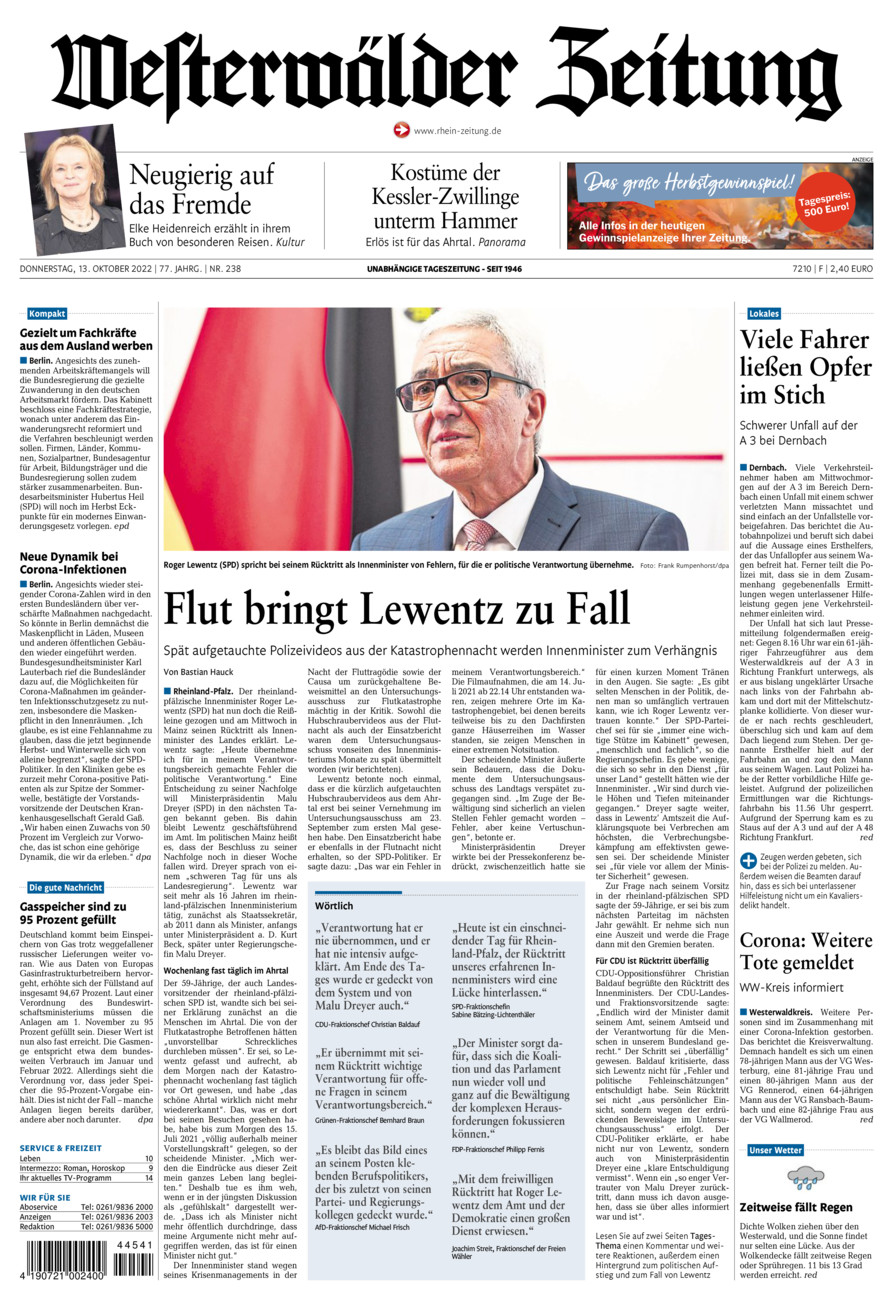Westerwälder Zeitung vom Donnerstag, 13.10.2022