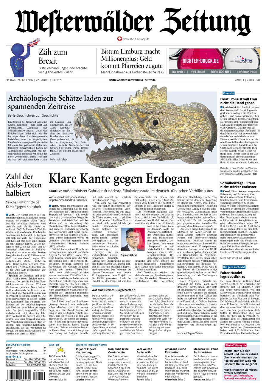 Westerwälder Zeitung vom Freitag, 21.07.2017