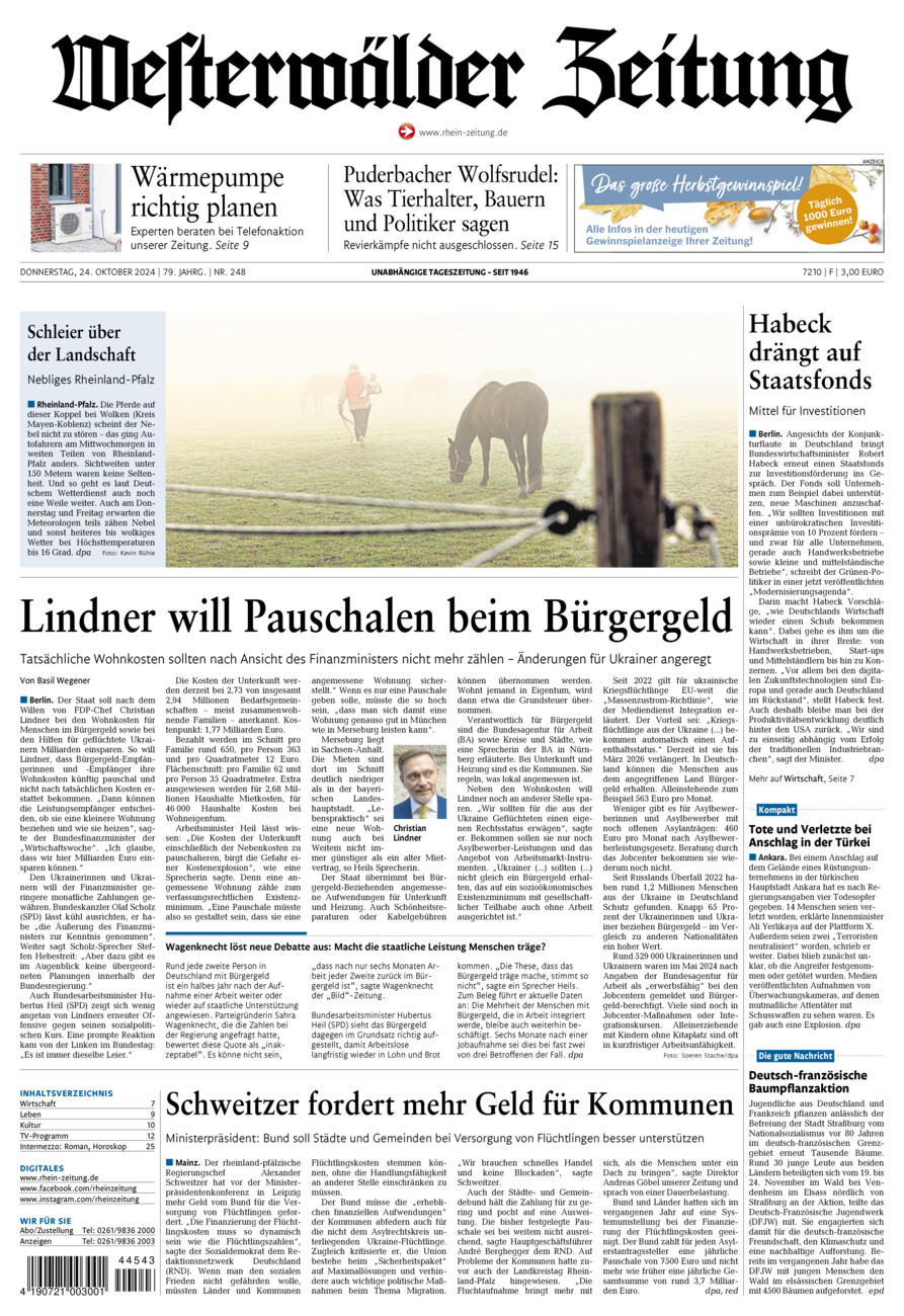 Westerwälder Zeitung vom Donnerstag, 24.10.2024