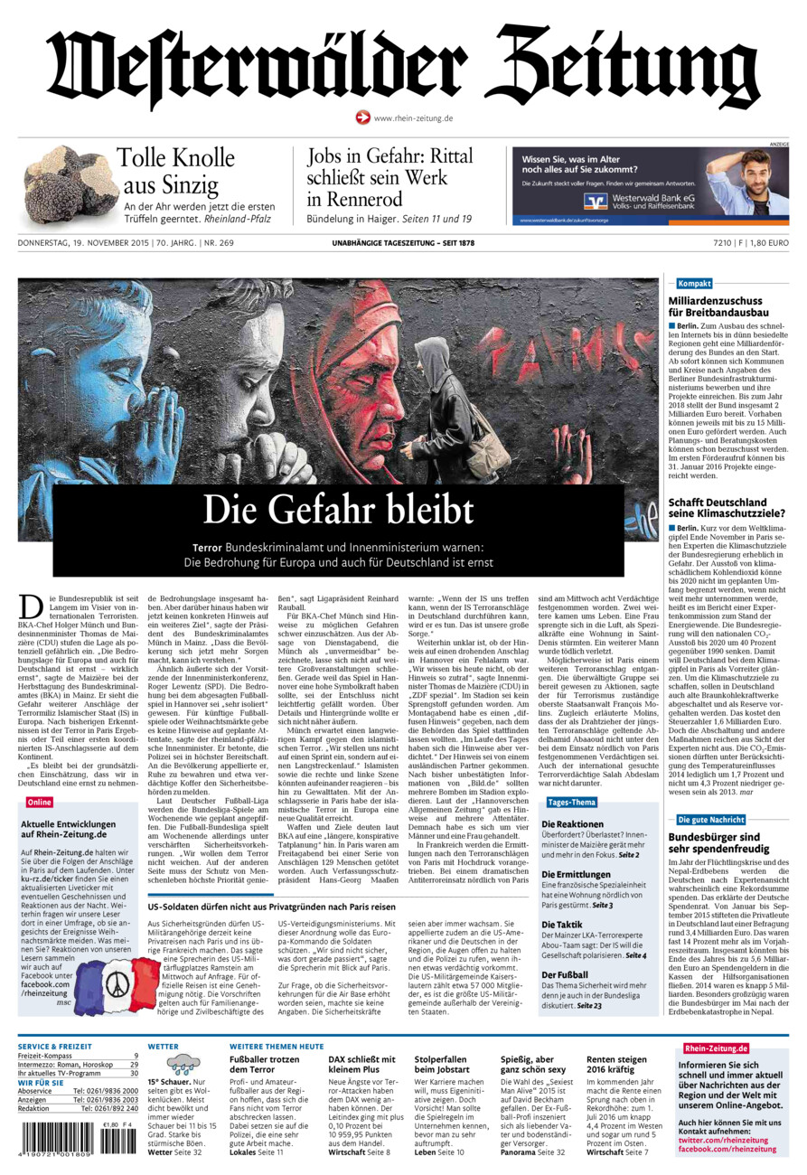 Westerwälder Zeitung vom Donnerstag, 19.11.2015
