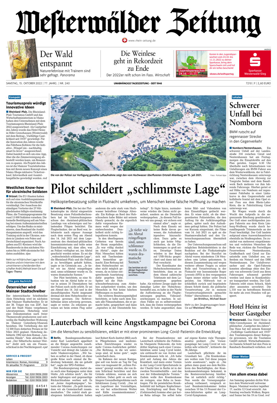 Westerwälder Zeitung vom Samstag, 15.10.2022